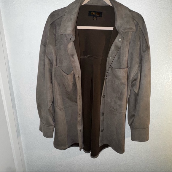 Truth faux suede taupe shacket S - Picture 2 of 7